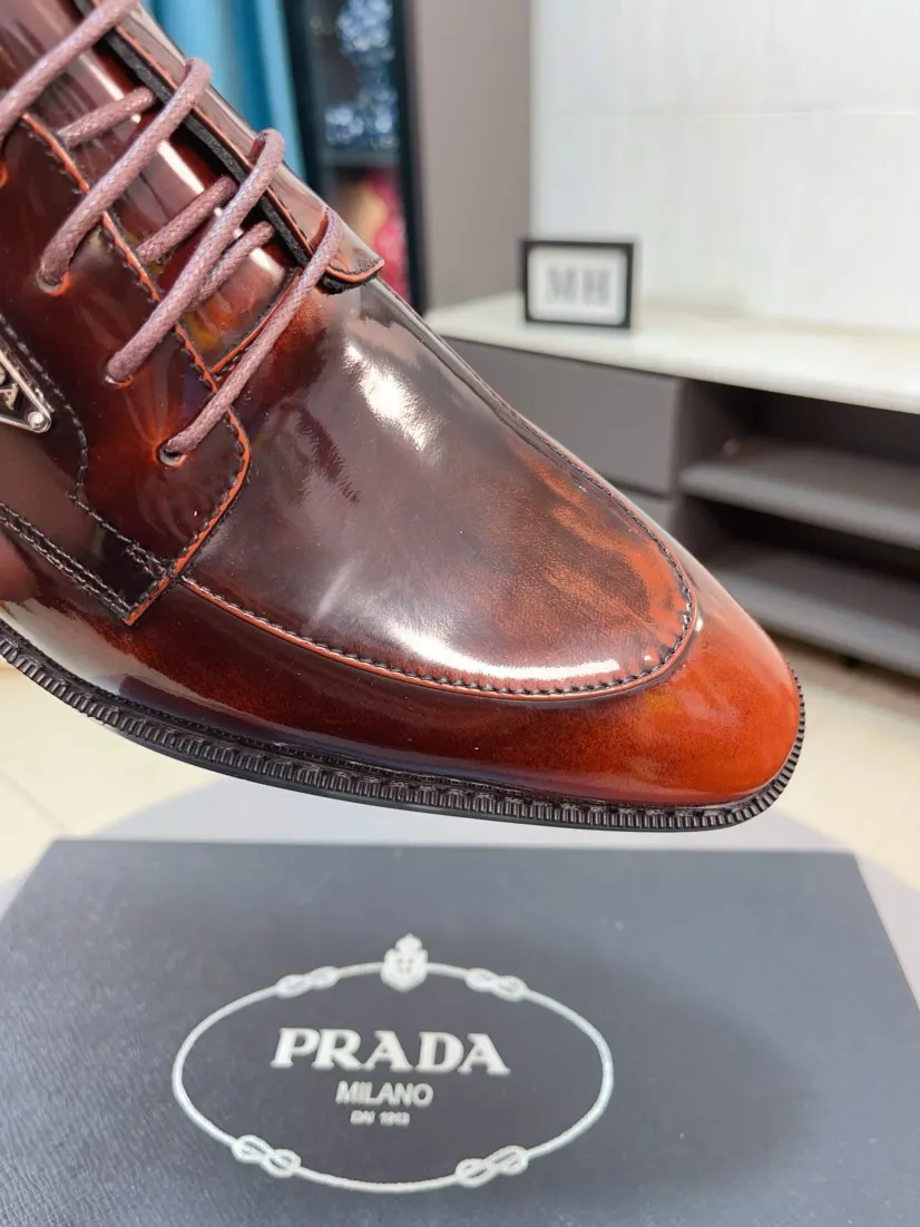 Men's shoes 💰560🌹🌹[Prada leather shoes] Top purchasing agency Original imported Italian custom-made cowhide leather surface, ➕Fully imported water-dyed breathable cowhide lining, original factory special molded sole, super comfortable, size: 38-44
